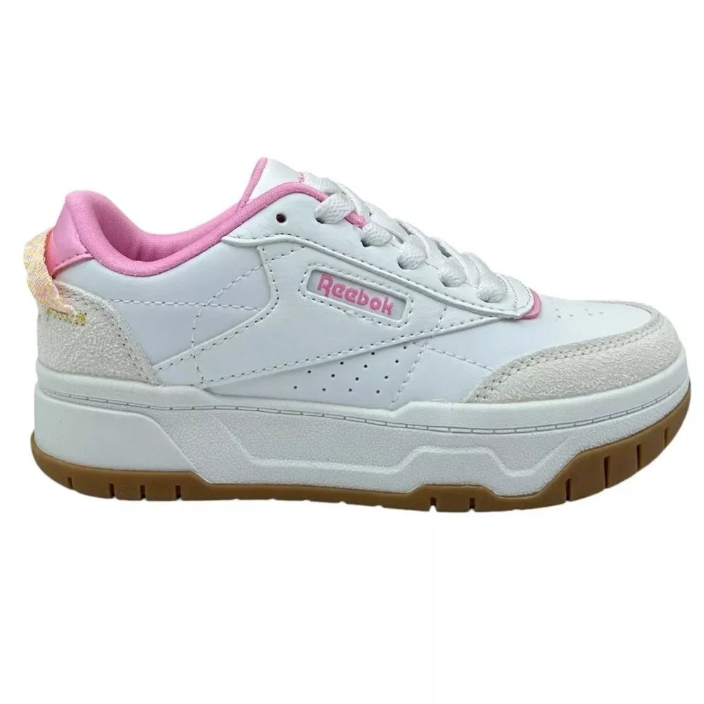 Reebok Tech Geo Youth Girls Casual Sneakers Size 1Y White/Beige/Pink‎ Lace up